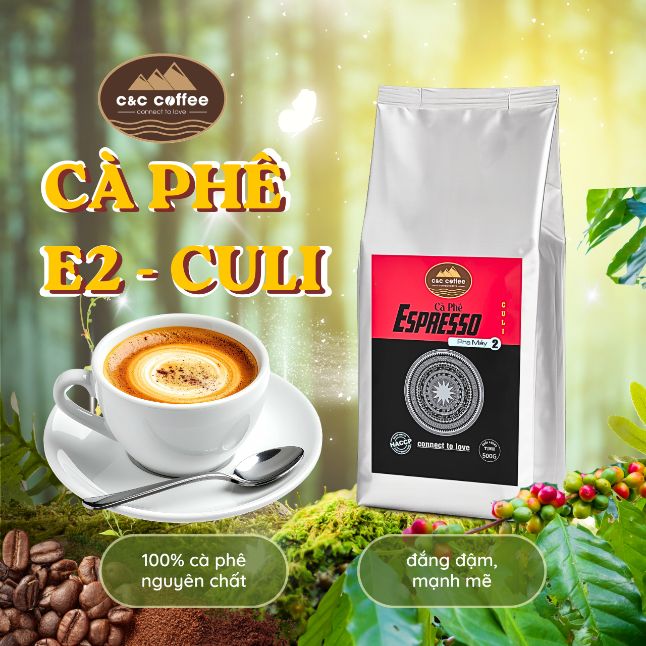 Cà phê E2 Culi - Rang mộc, đậm đắng mạnh mẽ