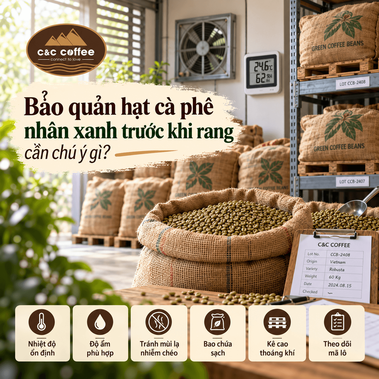 Bảo quản hạt cà phê nhân xanh trước khi rang cần chú ý gì?